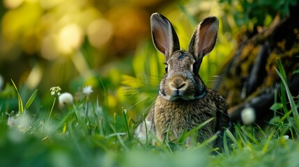 Sticker - Cute Rabbit in a Lush Green Meadow