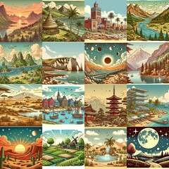 Cartoon landscapes. AI generated illustration