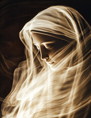 Light painting portrait of Mother Mary with glowing effect