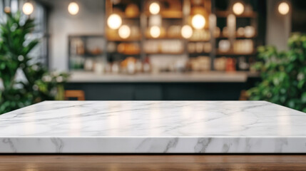 Leinwandbilder - Empty marble table top with blurred coffee shop background