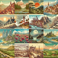 Cartoon landscapes. AI generated illustration