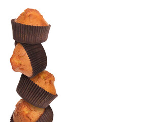 Poster - Stack of tasty muffins on white background. Space for text