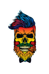 Wall Mural - Hipster skull with beard and mustache with cigar in mouth.. Original vector illustration in vintage style. T-shirt design.