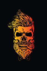 Wall Mural - Hipster skull with beard and mustache with cigar in mouth.. Original vector illustration in vintage style. T-shirt design.