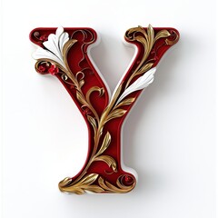 Elegant Red and Gold Letter Y with Floral Design