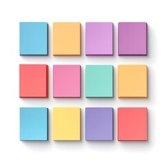 Wall Mural - Colorful Square Sticky Notes Isolated on White Background