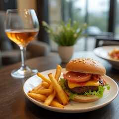 hamburger and fries