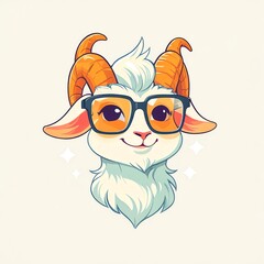 Canvas Print - Cute Goat with Glasses Illustration