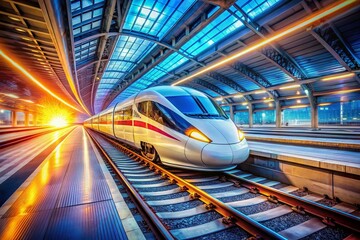 **High-Speed Train Blur Motion Urban Station**