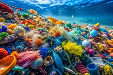 Plastic Pollution in Ocean Macro Photography Wallpaper