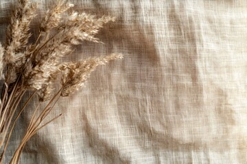 Canvas Print - Warm Beige Linen Fabric Backdrop for Lifestyle Product Presentation and Photography