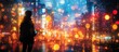© Alienmarsh - A lone figure stands in the middle of a bustling city street, surrounded by glowing lights and a sense of urban energy.