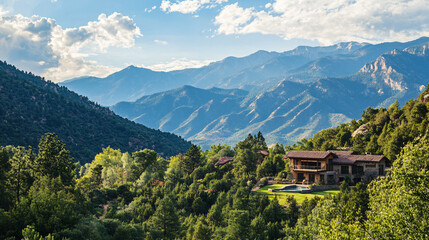 Wall Mural - A spa retreat nestled in the mountains, offering meditation, massage, and sauna services.