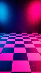 Wall Mural - Vibrant Neon Checkerboard Pattern for Playful Product Displays and Retro Themed Backdrops