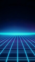 Wall Mural - Neon Blue and White Futuristic Digital Grid Landscape with Glowing Horizon for Tech Product Displays