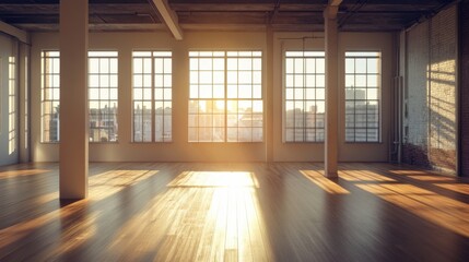 Poster - Empty loft, sunlight, minimalist. Generative AI