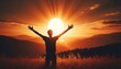 © organik - Happy man thinking felling ambitious empowerment energy vision on moutain background. Christian prayer love freedom worship praise God. Strength courage self confidence good for yourself concept