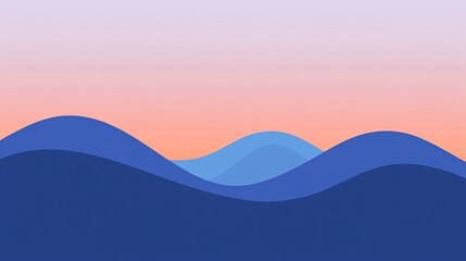 Wall Mural - Abstract illustration of a sunset over blue hills.