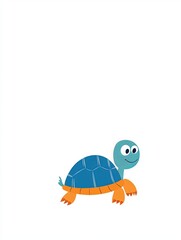 Wall Mural - A cartoon illustration of a blue and orange turtle walking on a white background.