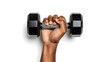 © Plumbum Studio - Close up of man's hand hold a dumbbell isolated on the white background.
