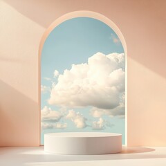 Canvas Print - White podium with sky view