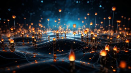 Canvas Print - A computer generated image of a field of glowing lights