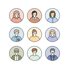 Hand drawn people character avatar profile collection. Colored outline decorative vector design isolated illustration.