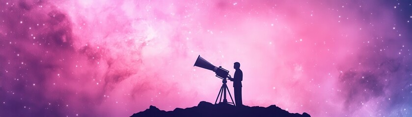 Canvas Print - Man Observing the Cosmos with Telescope at Night.