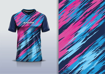 Wall Mural - Sport jersey template mockup texture grunge rustic abstract vector design for football soccer, racing, running, e sports, blue pink color