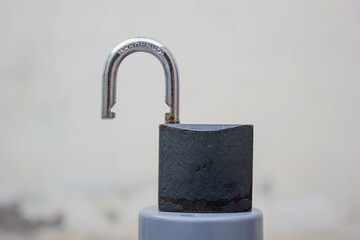 Wall Mural - Closed Lock Isolated, Locked Black Padlock isolated on White Background, Metallic Locker, Privacy, Security Concept