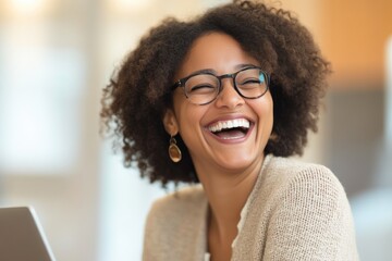 Engaging Work Environment with Laughing Employee