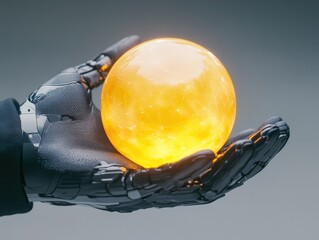 Wall Mural - Robotic Hand Holding Glowing Sphere.