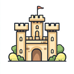  A simple icon of an ancient castle, line art style on a white background, 
