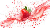 Fresh strawberry slice in mid splash with vibrant red juice droplets, creating dynamic and refreshing scene. image captures essence of summer and deliciousness