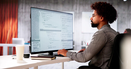 Wall Mural - African American Coder Using Computer At Desk