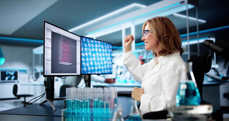 Poster - Happy Smiling Research Lab Scientist Woman Celebrating