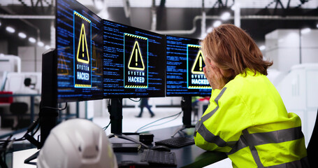 Leinwandbilder - Shocked Engineer In Automated Semiconductor Factory During Ransomware