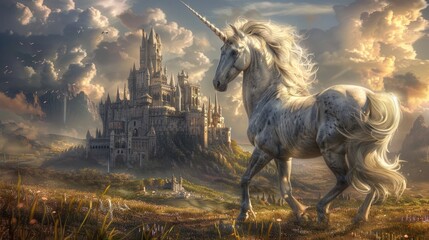 Wall Mural - Majestic Unicorn in a Fantasy Landscape