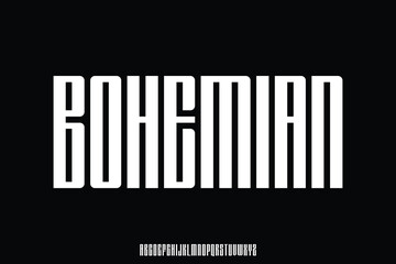 Wall Mural - modern unique condensed sans serif alphabet display font vector. creative bohemian typeface