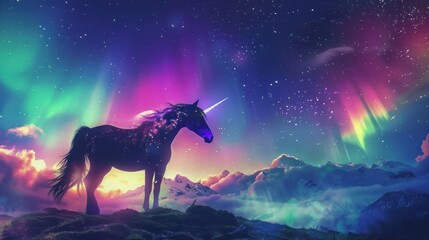 Wall Mural - Mystical Unicorn Under Aurora Borealis