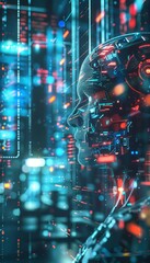 Wall Mural - vibrant ai background showcasing modern technology with robots, data visuals, and smart devices