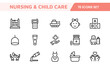 © artnazu - Nursing Home and Child Care Icon Set. Compassionate icons for elder care, child safety, and support services, perfect for healthcare apps, brochures, and care center branding.