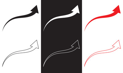 Wall Mural - red, black and white large forward or pointing solid long arrow icon sketched as vector symbol . vec