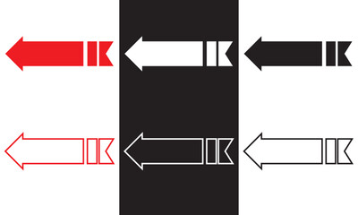 Wall Mural - red, black and white large forward or pointing solid long arrow icon sketched as vector symbol . vec