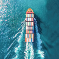 top view of cargo ship in sea