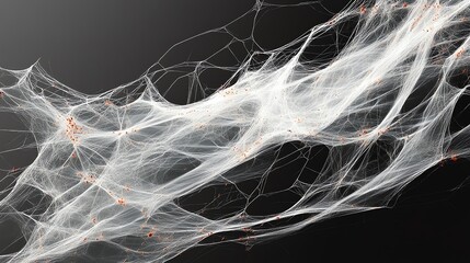 A close-up of a spider web, with intricate details and delicate threads, creating a beautiful and eerie pattern.