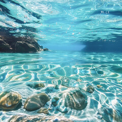 crystal clear water with sunlight