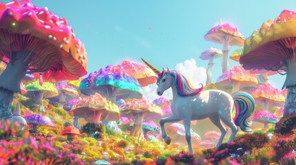 Sticker - Magical Unicorn in a Mushroom Forest