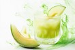 © Popimagi - Refreshing Honeydew Melon Juice in Glass with Elegant Green Watercolor Flow on White Background