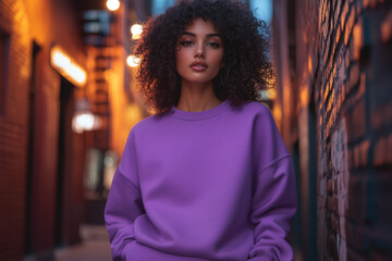 Lavender Sweatshirt Mockup, Middle Eastern Woman, Fashion Apparel Concept